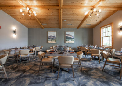 Interior architecture shot of the Cascade Private Dining Room at the Freestone Restaurant in Kalispell